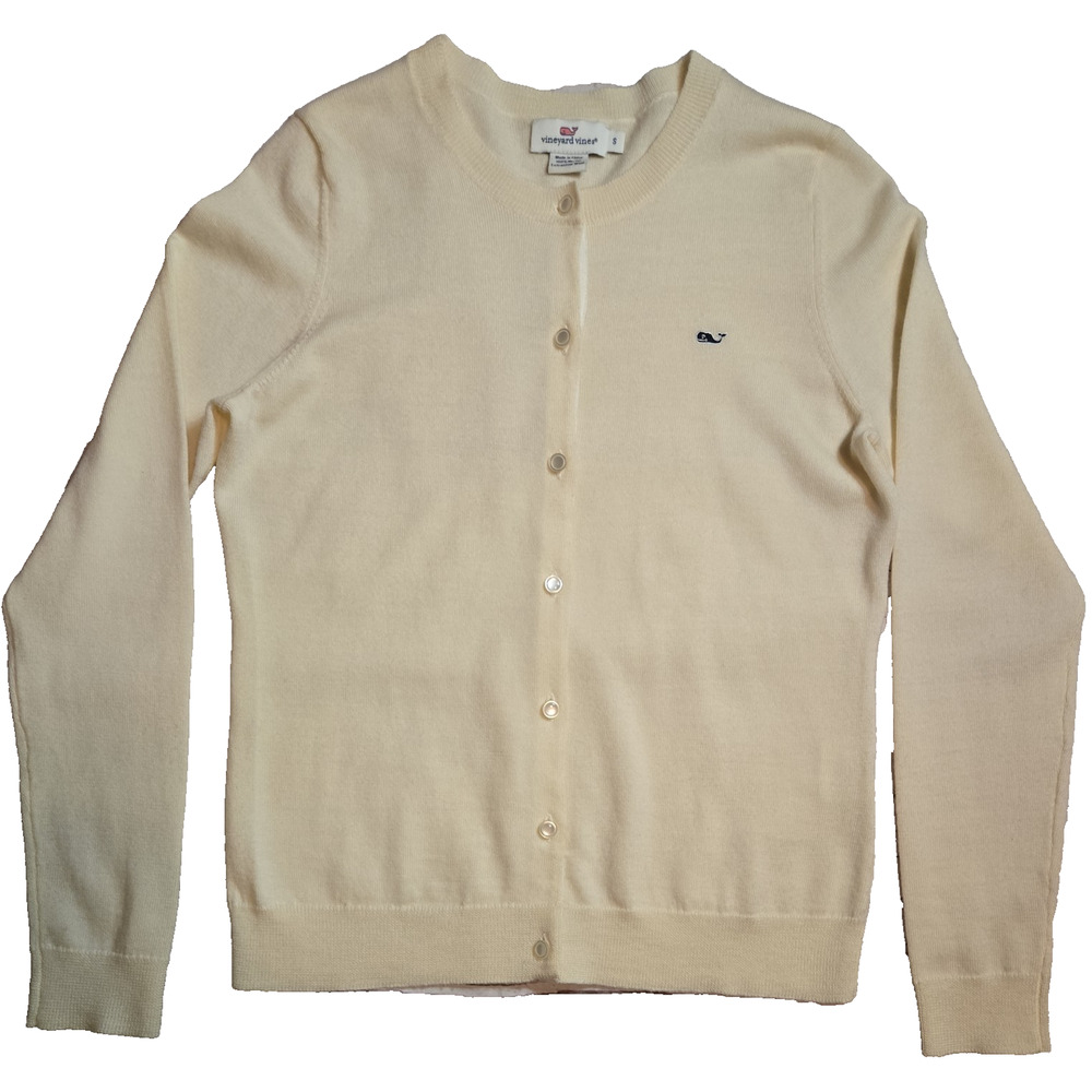 Vineyard Vines Small Ivory Cardigan 100% Extra Fine Merino Wool Sweater EUC